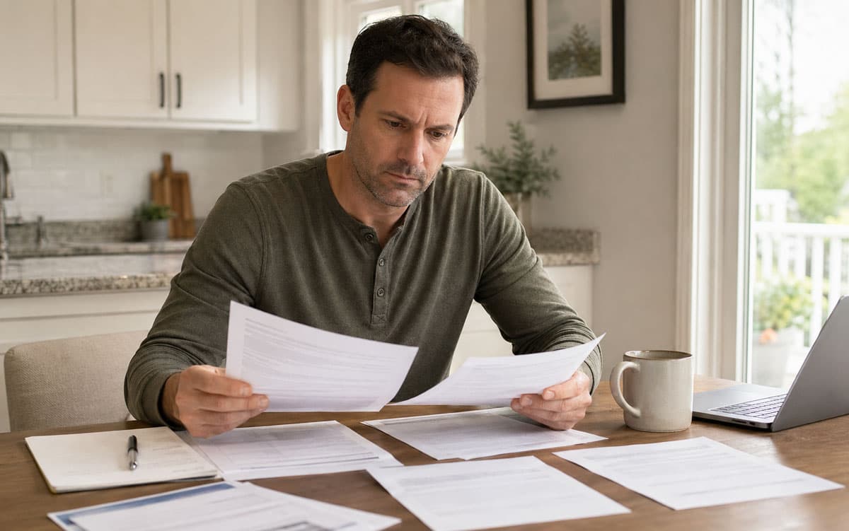 Homeowner reviewing solar contract and loan documents