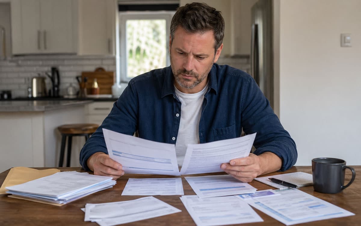 Reviewing solar loan transfer letters and payment records Homeowner reviewing loan transfer letters and payment records