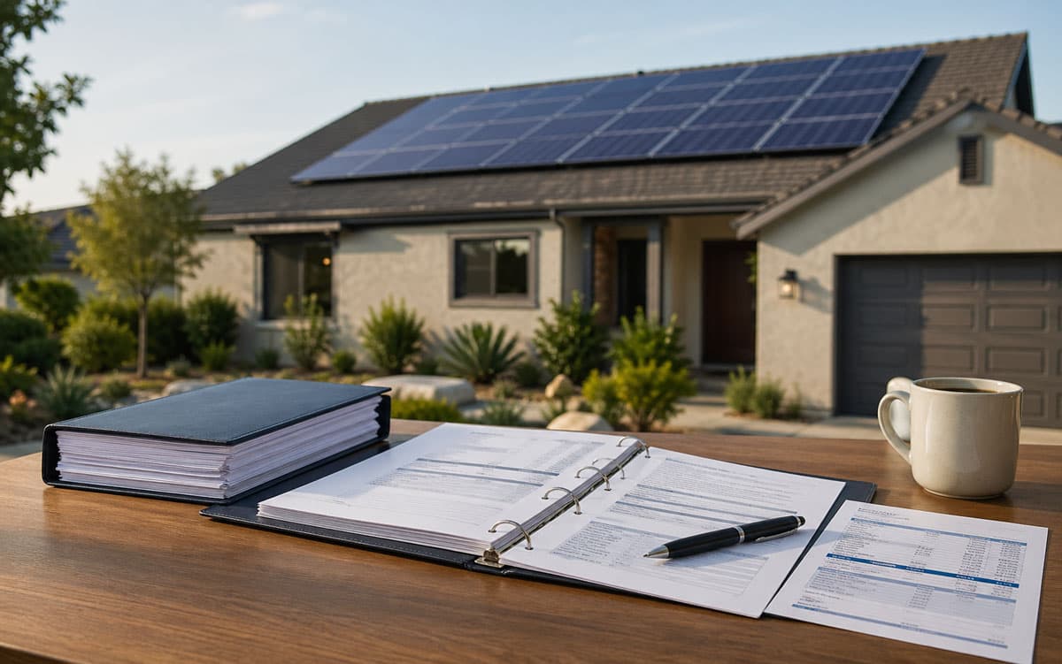 Solar contract paperwork and bankruptcy notice on a table