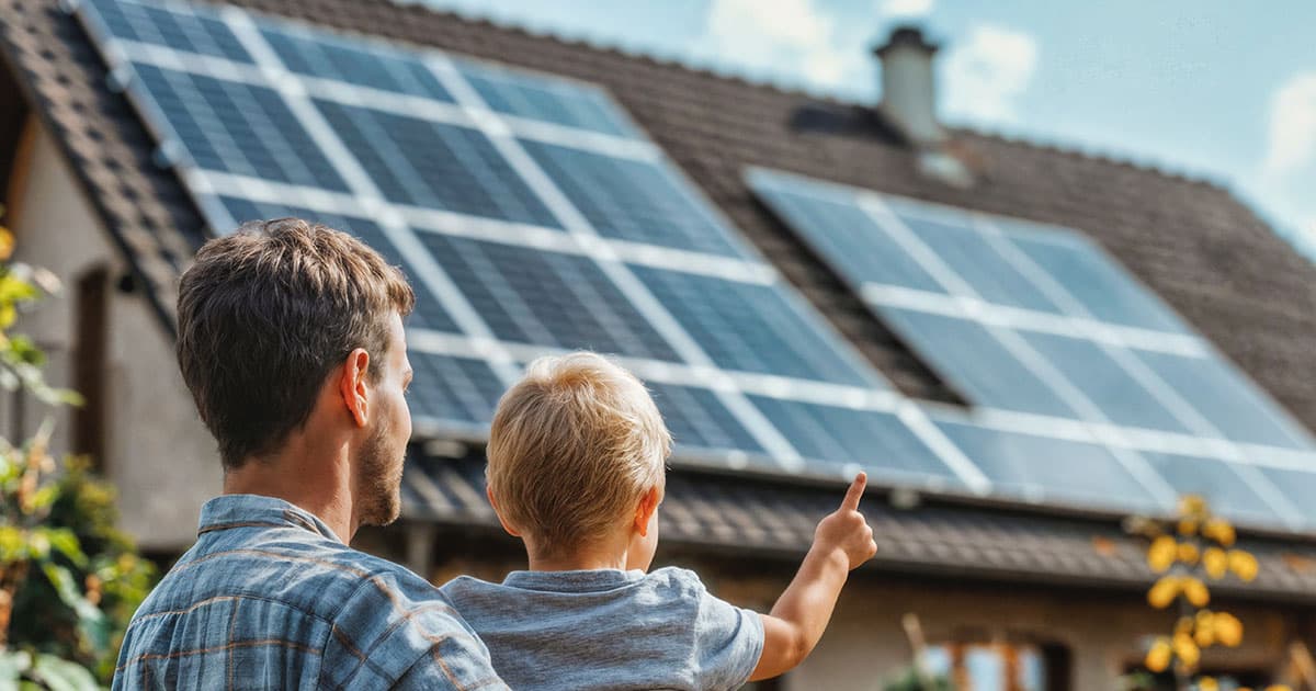 looking at a house with solar panels